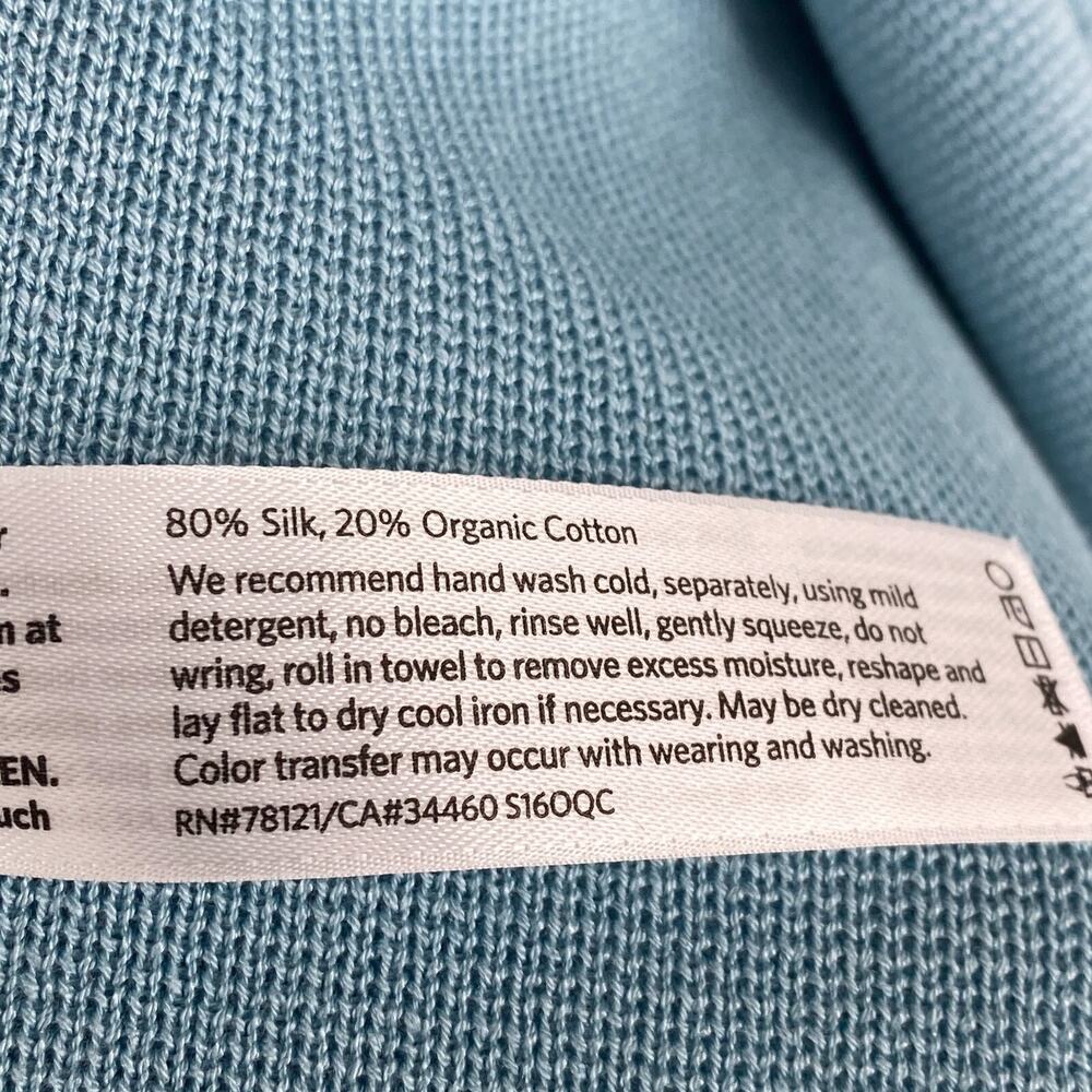 EILEEN FISHER Cardigan S Silk Organic Cotton Interlock Blazer Open Front Blue - Picture 14 of 15